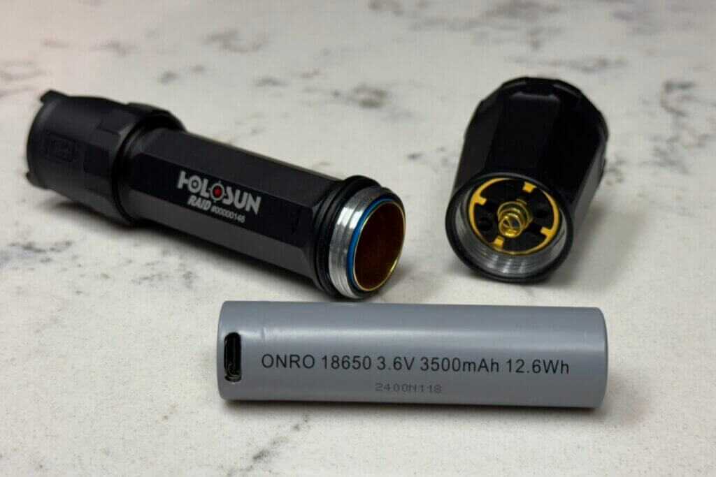 Included with the RAID is a 3500mAh 18650 rechargeable battery