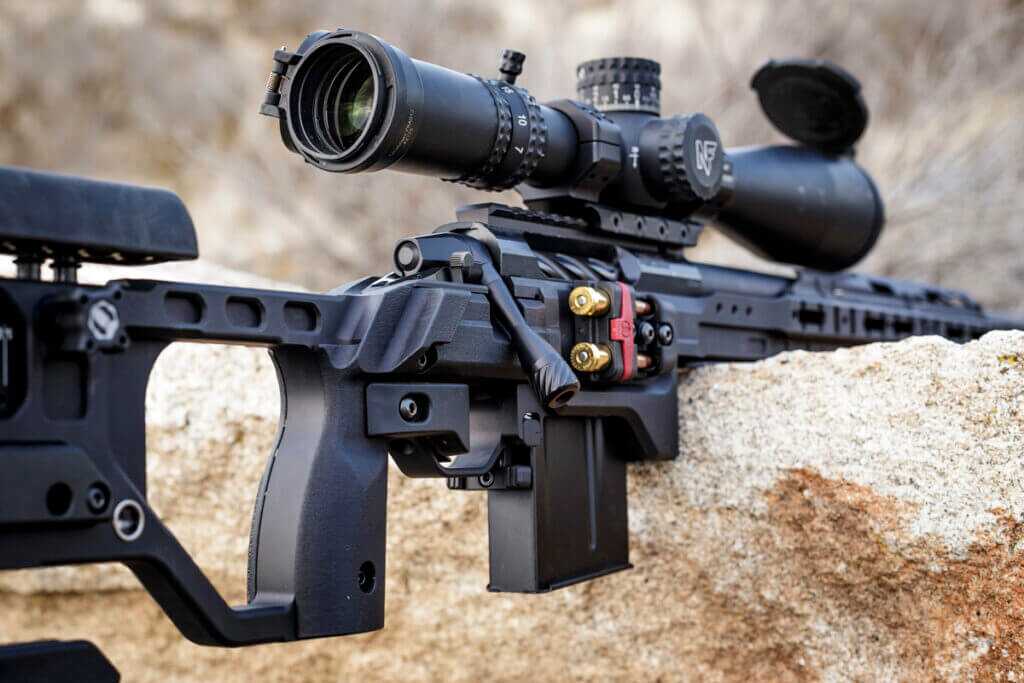 Kinetic Research Group C-4 Chassis thumb shelf grip with KRG two-round bullet quiver