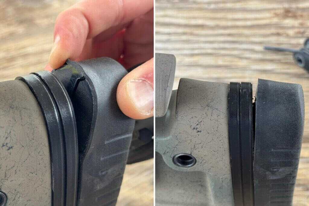 Busted rubber butt pad on rifle