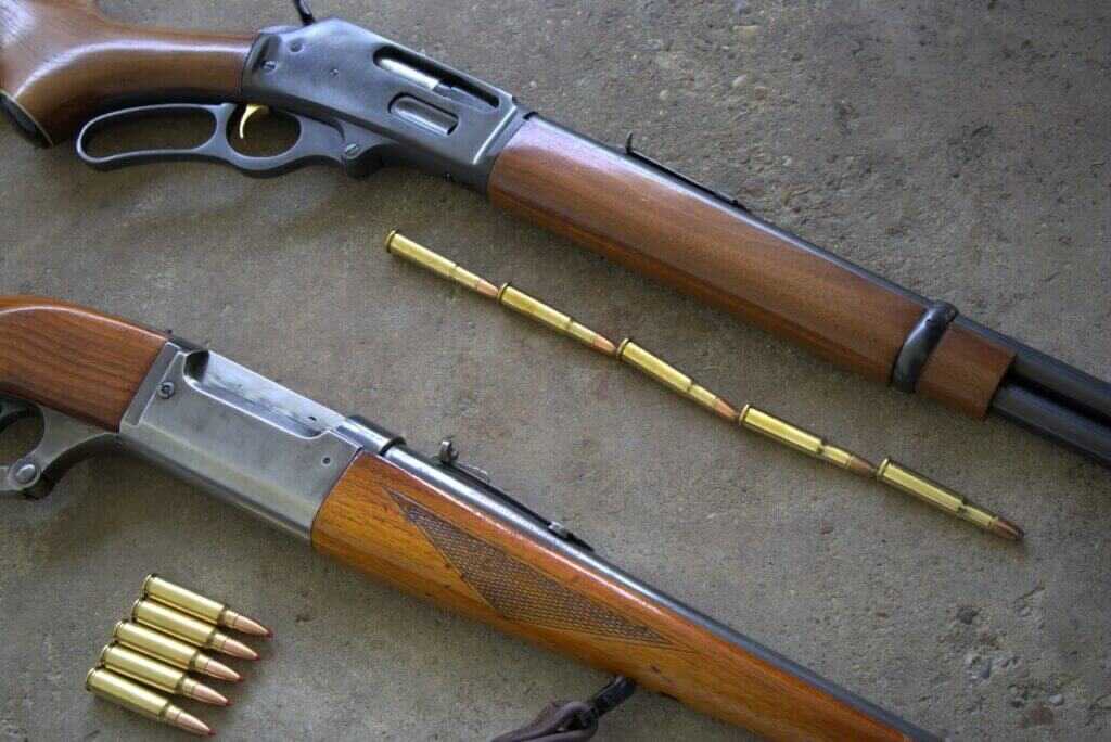 marlin 336 tubular magazine and savage 99 rotary magazine with ammunition