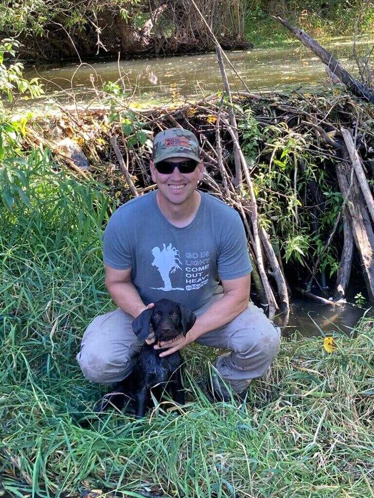 German Wirehaired Pointer Puppy water training.