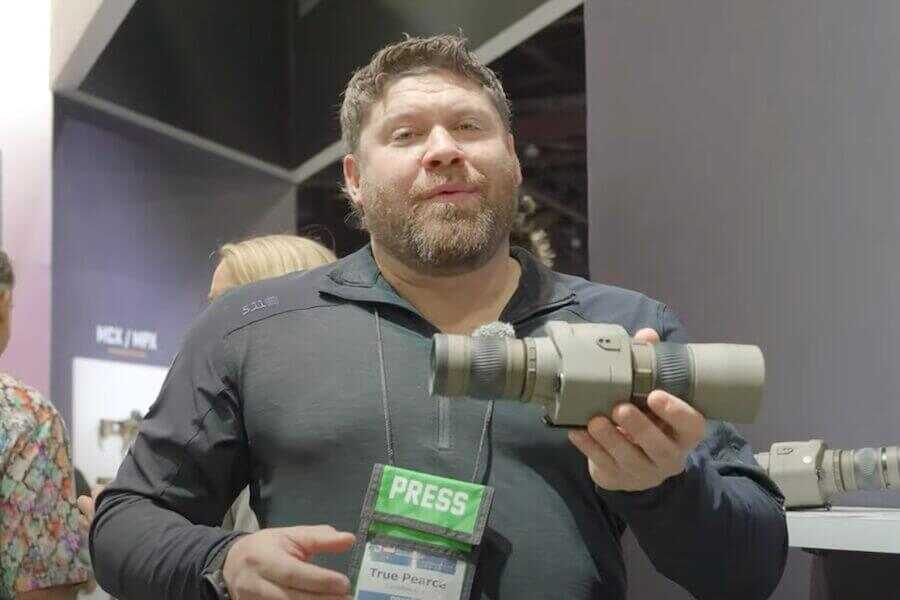True holding SIG Sauer's new stabilizing spotting scope.