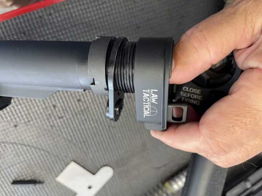 attaching buffer tube to law tactical folding stock adapter