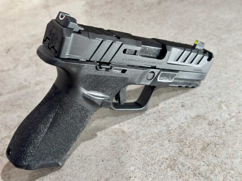 Closeup of a pistol slide. Echelon 4.0C Comp
