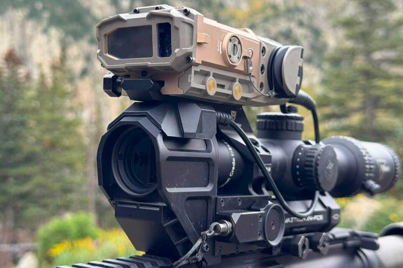 Maztech X4-FCS paired with X4-LRF 15K on rifle for long-range ranging and holds