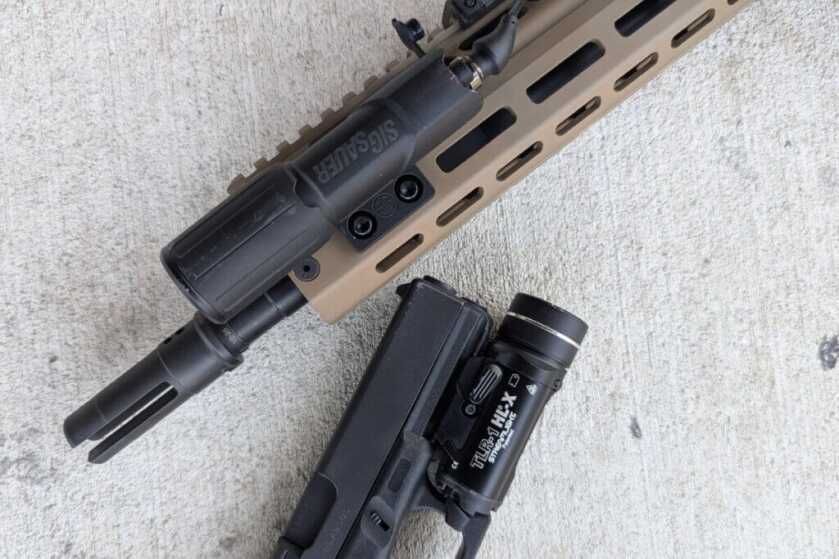 Pistol and rifle with lights side by side