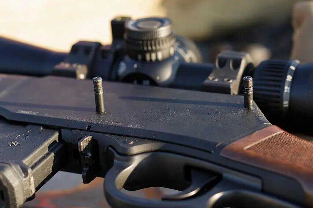 Henry Lever Action Supreme two pinned receiver showing punch pins for quick takedown