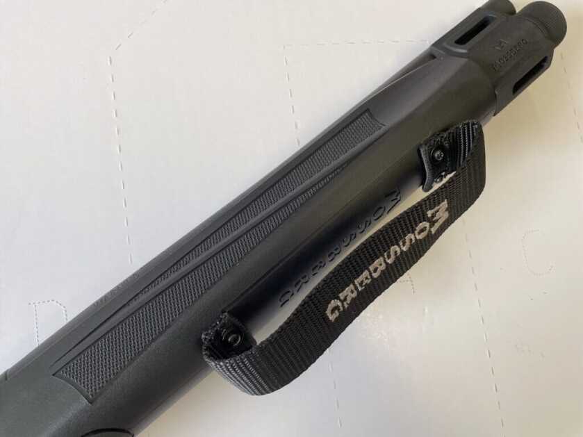 Mossberg 990 Aftershock forend strap for recoil control and safety