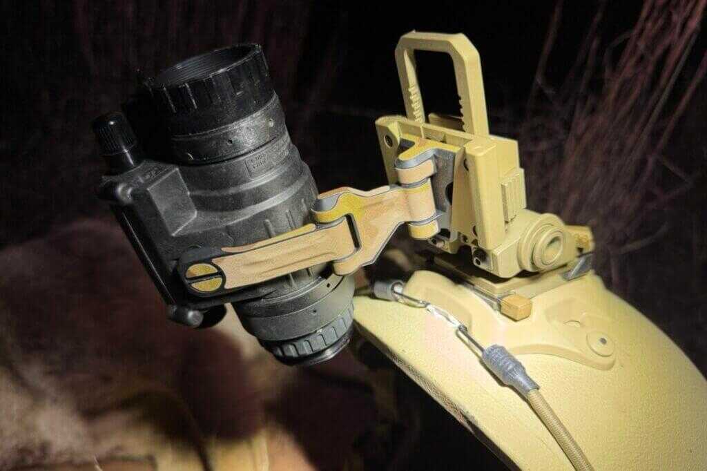 Noisefighters MAX14 with MultiCam Arid vinyl wrap installed on helmet