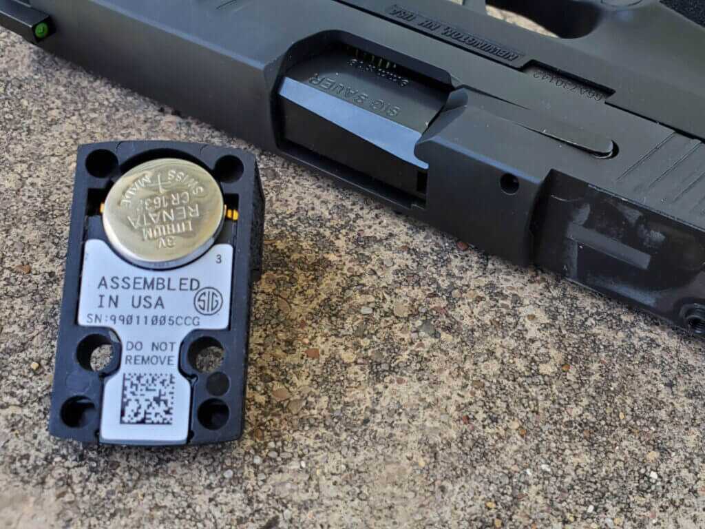 cr1632 battery tray for red dot sight close up