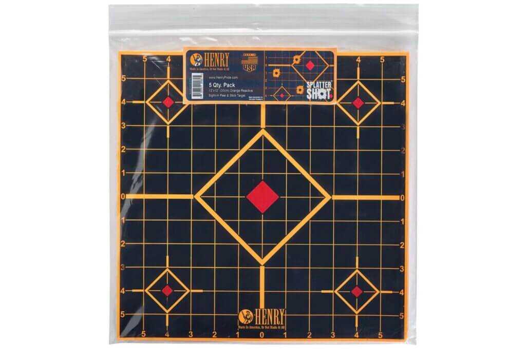 Henry sight in splatter targets five pack with quadrant layout for multiple groups