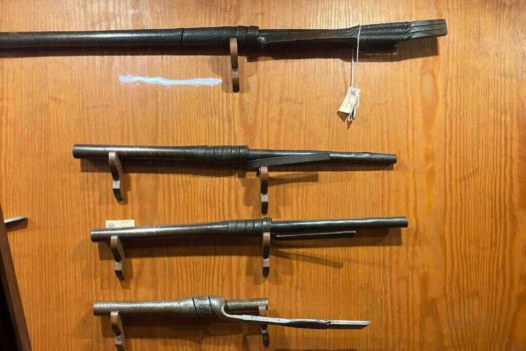 Damascus barrel making examples at Beretta museum showing spiral forge welded construction