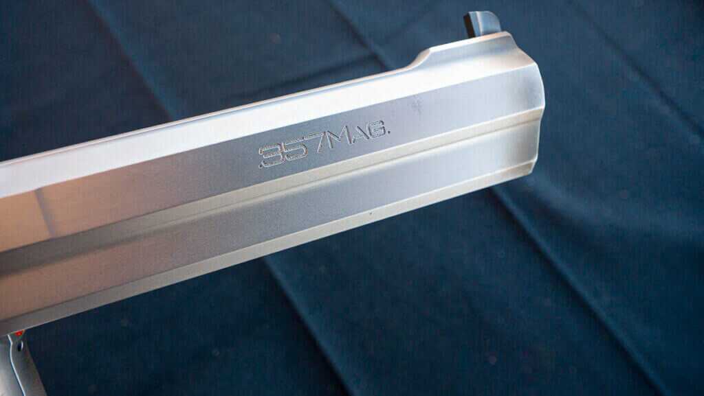 Close up view of the barrel with the gun pointing right.