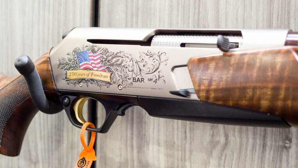 Close up view of the receiver with 250th anniversary details.