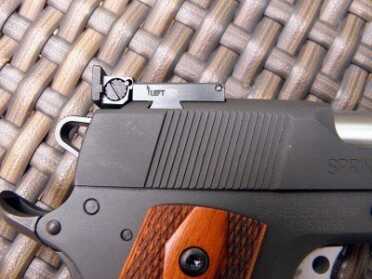 The rear target sight is adjustable in both windage and elevation. Just turn the adjusters with a screwdriver and the spring loaded detents keep your setting locked in.