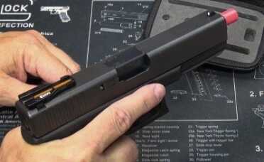 With the red safety nut at the muzzle end, it is easy to see the condition of the handgun.