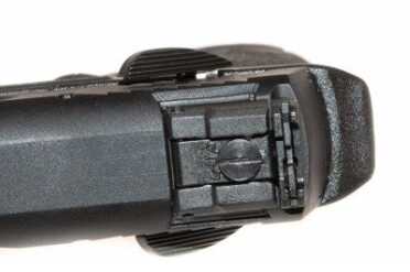 New Smith & Wesson M&P22 Compact Review The rear sight is easy to adjust as it now has a drifting blade within the sight assembly that moves with a hex screw.