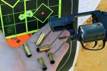 Smith & Wesson M&P .38 Hammerless Revolver w/Crimson Trace Five rounds form a DAO snubbie from 7 yards. Not bad S&W.