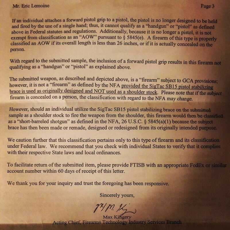 The letter sent to Black Aces Tactical.