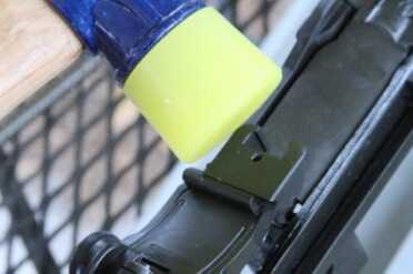 Then you knock it off with a plastic coated hammer.