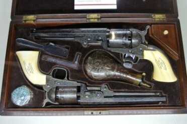 Unexpected Find at SHOT 2015--NRA Museum Pieces Matched presentation Colt Navy Revolvers.