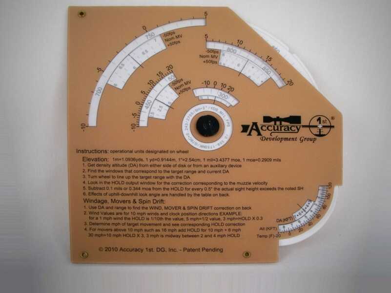 The Whiz Wheel is more complex than the FDAC but provides highly accurate ballistic information for elevation, windage, and moving targets.