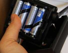 The base unit also takes 4 AA batteries, or it can be run from the included adapter.