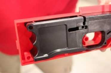 The new .308 lower in the jig.