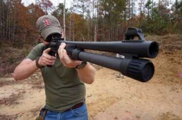 The railed forend is easy to grip, for sure.