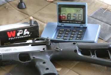 Cheap Guns: Hi-Point 45ACP Tactical Carbine - 4595TS Review This Wolf ammo came up pretty fast on the chronograph due to the longer barrel length of the carbine. More powder gets to burn than in a handgun, so the bullet goes faster.