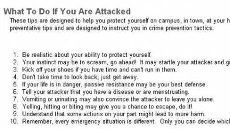 The notorious "What to Do If You Are Attacked" list published by the geniuses over at  the University of Colorado at Colorado Springs.