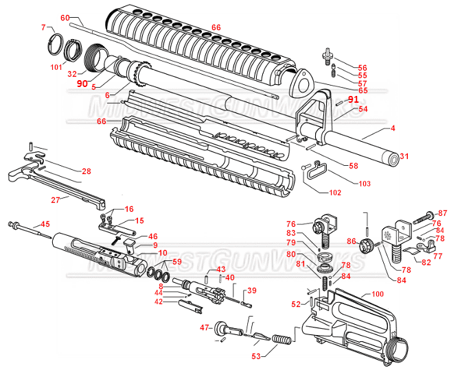 Build an AR-15: Tools and Materials Often retailers will have helpful schematics designed to illustrate the placement of parts. This one is from Midwest Gunworks.