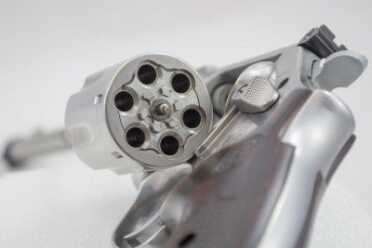 The cylinder and ejector star are recessed for the rimmed .17 HMR cartridges.