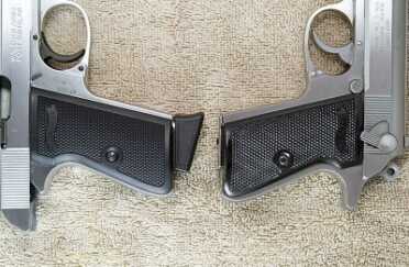 I prefer the flat finish on the grips on the .22 rather than the shiny grips on the .380. Unfortunately, they’re not interchangeable.