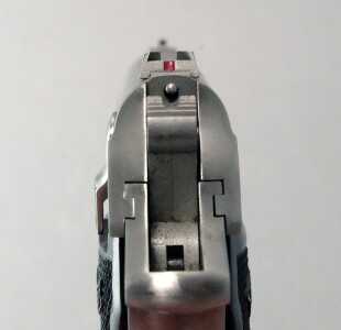 The .380 has a red dot on the front sight and a red stripe on the rear that greatly    improves your sight picture.