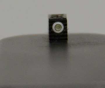 The front sight is meant for fast acquisition, even in low light. 