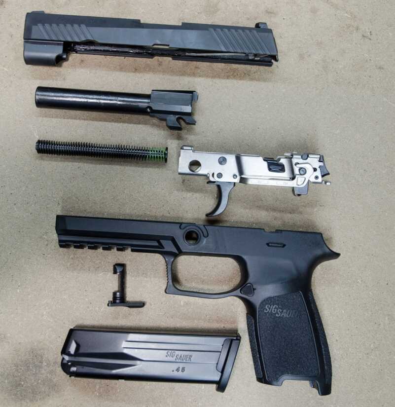 SIG SAUER P320 Grows up – to .45 ACP (Review) Every field strip can easily be a detail strip by removing the FCU. It adds only seconds to the process and allows you to inspect and clean every part.