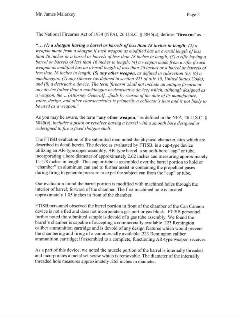 Exclusive Interview: ATF Bans Can Cannon can cannon ATF letter 2