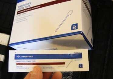 Unless the patient is allergic to shellfish, iodine is the best way to clean wounds.  These sticks are cheap when purchased in bulk. You can also get iodine pads, and both big and small bottles for washing hands and instruments. 