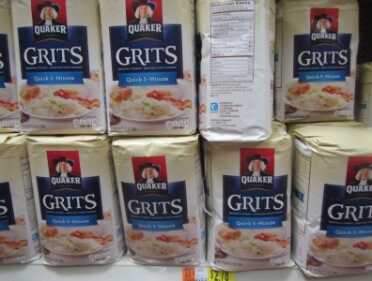 A 5 lb. bag of corn grits is 7,930 calories. That is 2,853 calories per dollar. 