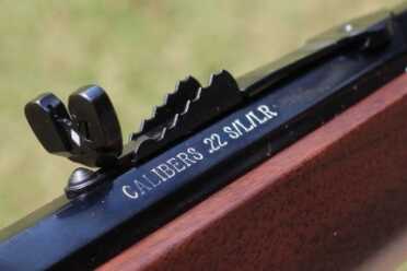 Henry Frontier Carbine Evil Roy Edition The rear buck-horn sight is adjustable.