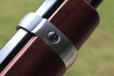 Henry Frontier Carbine Evil Roy Edition The barrel band is screwed into place.