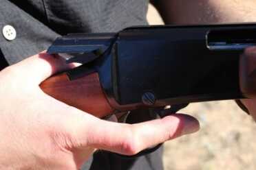 Gallery Gun Fun Henry's Pump 22 If you reach for the action lock, you may shift your thumb into the path of the bolt. Watch out!