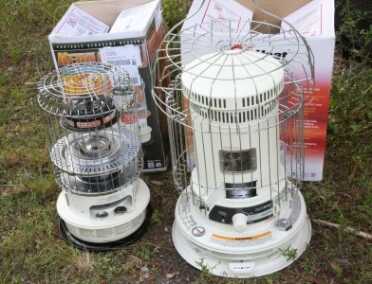 These heaters are currently under the brand Kero-World, and cost generally under $150.  The larger one on the right holds 2 gallons and burns 9-12 hours. The one of the left holds just over 1 gallon and burns 12 hours. 