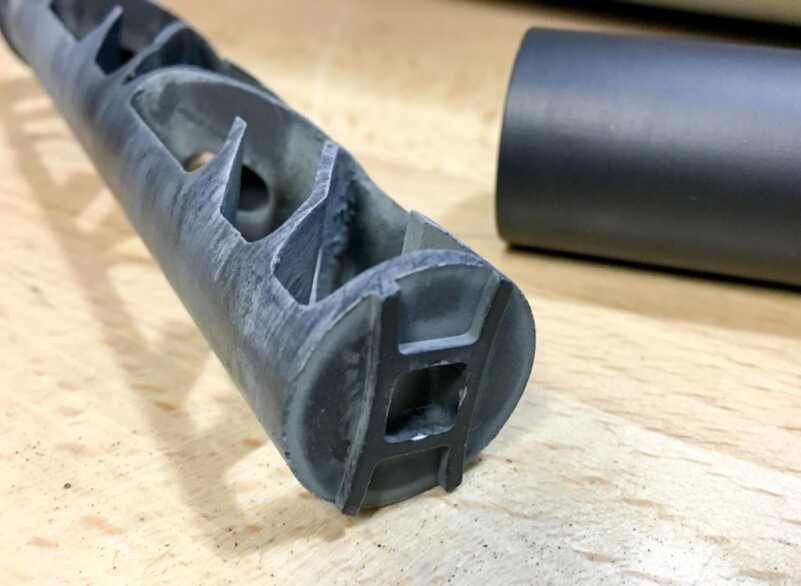 The muzzle cap is even integrated with the monolithic baffle stack. 