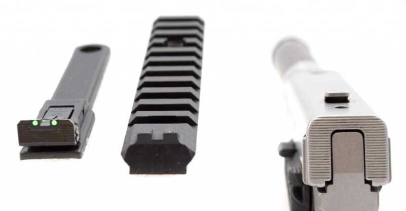 It only takes seconds to swap the rear sight platform out for the included rail.