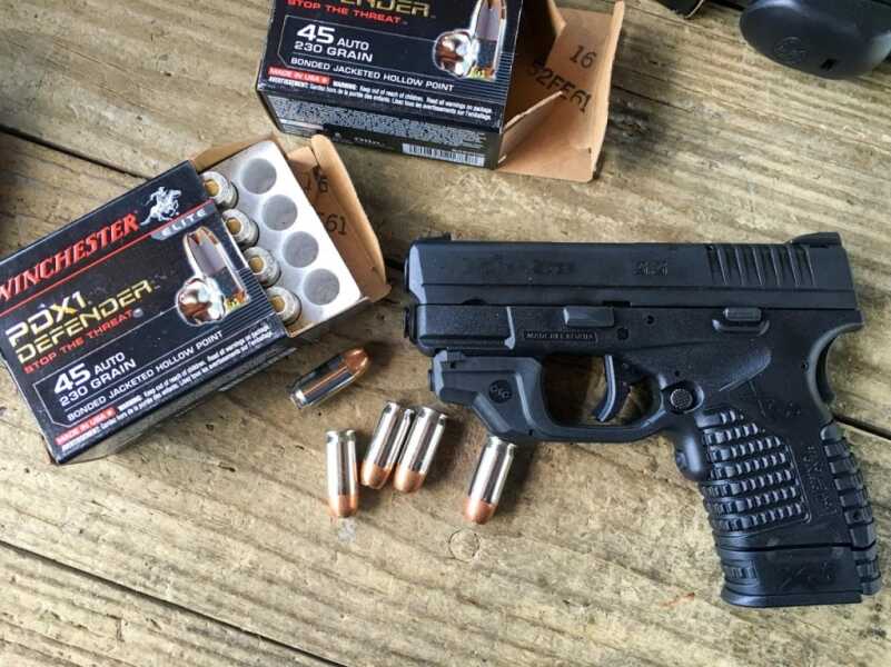 The Springfield Armory XD-S .45 ACP Crimson Trace model. 