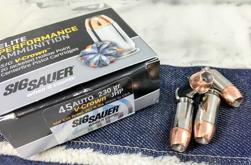 Ammo Test: Sig Sauer Elite Performance .45 ACP 230-grain V-Crown Sig Sauer's 230-grain .45 ACP V-Crown ammo.