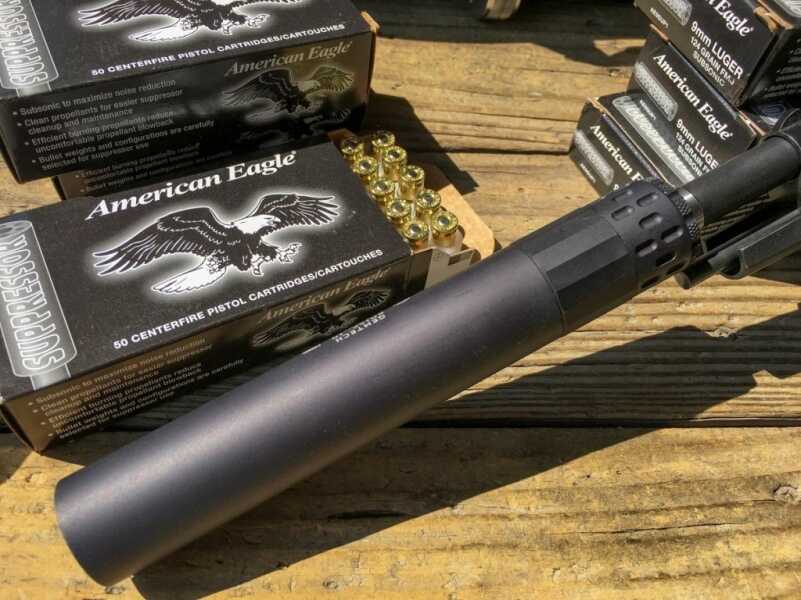 American Eagle's new 9mm Suppressor 124-grain load made a great pairing. No muzzle blast and plenty quiet.