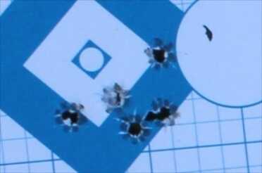 Shoot-out: Colt Python vs. Smith & Wesson 686 The 686 is dead on accurate, even in double action. This is my best group from 25 yards.